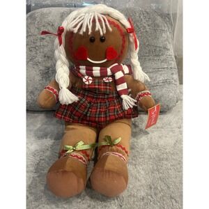 Softouch Toys Gingerbread Girl Plush Holiday Doll Plaid Jumper Yarn Hair NWT